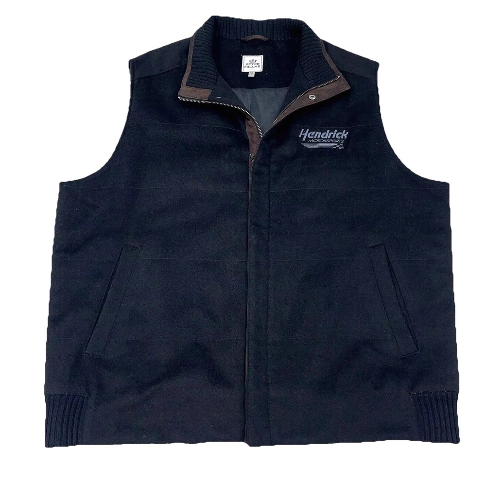 Peter Millar Vest Men XL Black Brown Full Zip Snap Wool Cashmere Blend Hendrick